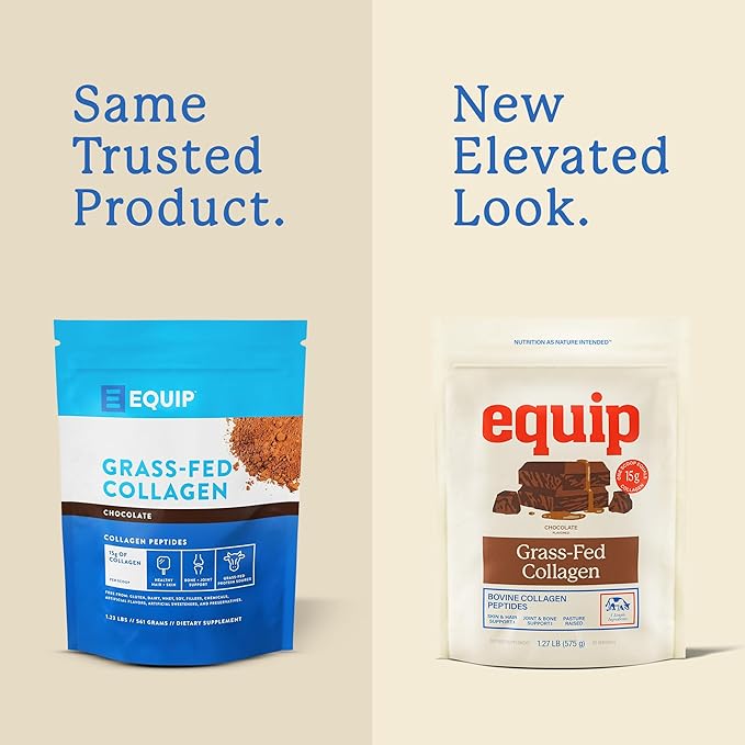 Equip Foods Grass Fed Collagen Powder | Hydrolyzed Bovine Collagen Peptides with Amino Acids | Prime Beef Collagen for Healthy Joints Skin &amp Nails | Non-GMO Paleo Friendly | 30 Servings Chocola