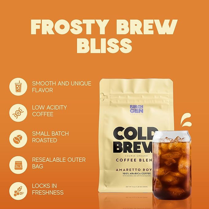 Birch Glen Roasters Cold Brew Coffee | Flavored Coarse Ground Coffee | Medium Roast | Artisanal Roasting | 100% Arabica |1 LB Bag | Hazelnut