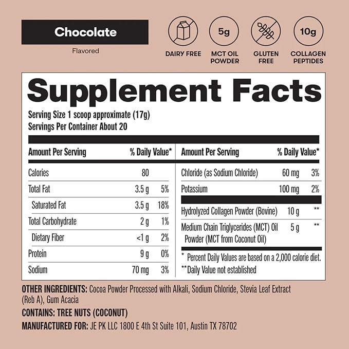 Perfect Keto Collagen Peptides Protein Powder with MCT Oil Hydrolyzed Collagen Type I &amp III Supplement Gluten Free Grass Fed Low Carb Keto Coffee Creamer Collagen for Women &amp Men Choco