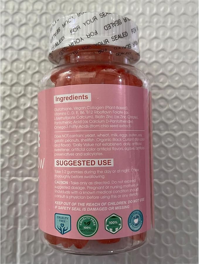 Collagen Peptides Gummies Glutathione Collagen Glow Gummies Korean Collagen Gummies to Rejuvenate Your Skin Support HairNail Health (2PCS)