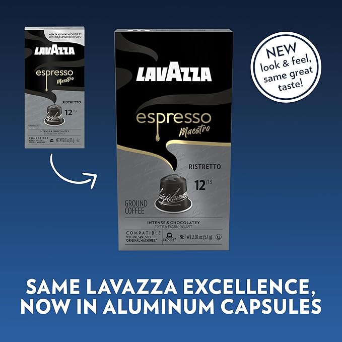 Lavazza Espresso Maestro Ristretto Aluminum Capsules Compatible with Nespresso* Original MachinesDark Espresso RoastArabica and Robusta Blend (120 Total Capsules)10 Count(Pack of 12)