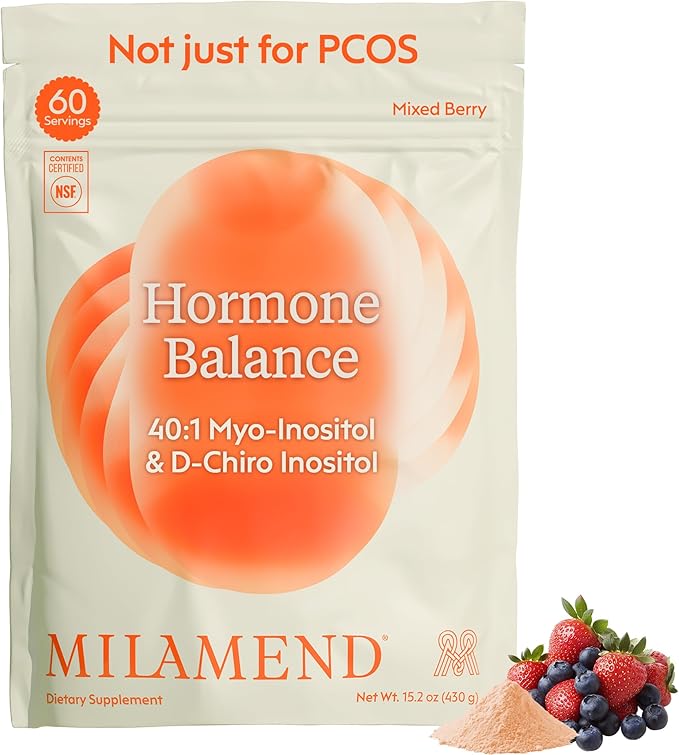 milamend Hormone Balance for Women 40:1 Myo-Inositol D-Chiro Inositol Supplement + CoQ10 ALA &amp Amino Acids – Fertility Ovarian &amp Cycle Support – Mixed Berry Powder – 30-Day Supply