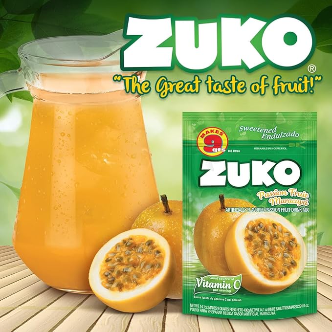 Zuko Passion Fruit Instant Powder Drink Family Pack 14.1 oz Pack of 6