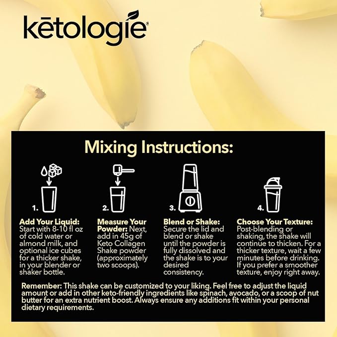 Keto Collagen Shake (Vanilla) - with Coconut Oil Prebiotics Grass Fed Hydrolyzed Collagen Peptides Type I &amp III Low Carb Gluten Free1.78lbs. (810g Banana Creme)