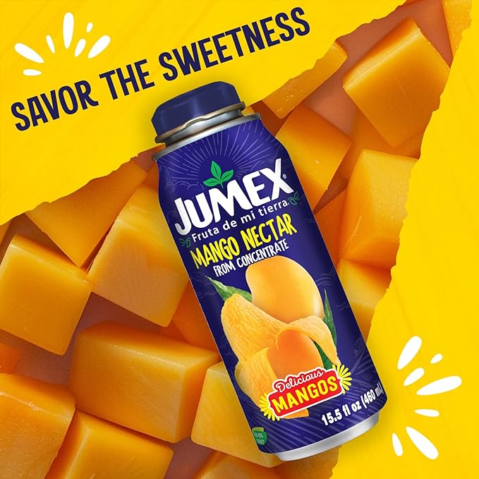 Jumex Mango Nectar Lata Botella - Made with Fresh Fruit Puree - Mango Juice Concentrate for Tropical Fruit Smoothie Mix Cocktail Mixers &amp Kids Beverages - 15.5oz 12 Pack Resealable Juice Bottles