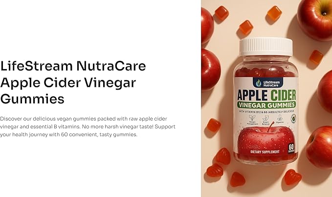 Apple Cider Gummies – Apple Flavor Chewable Gummies – Easy Daily Supplement – Non-GMO Gluten-Free – 60 Count