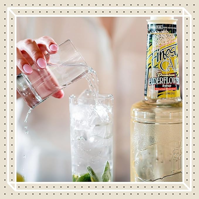 Finest Call Premium Elderflower Syrup Drink Mix 1 Liter Bottle (33.8 Fl Oz) Individually Boxed