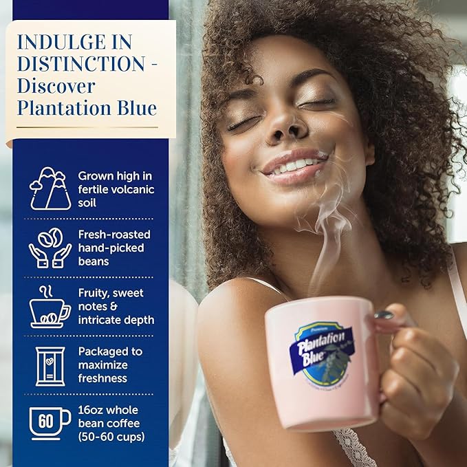 Plantation Blue 100% Blue Mountain Coffee Dark Roast Whole Bean Premium Jamaican Coffee 8oz