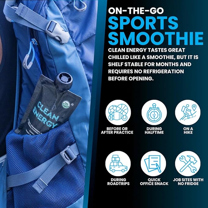 Clean Label Organic Fruit Smoothie Sports Pouches - Healthy Nutrition Drinks Gluten Free Caffeine Free Vegan Kosher Convenient Snacks - Banana Strawberry &amp Blueberry Smoothie – 8 Pouch Pack