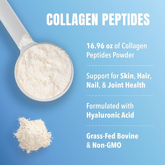 Collagen Peptides Powder with Hyaluronic Acid – Hydrolyzed Protein for Men &amp Women – Unflavored Collagen Supplement – Clean &amp Simple Ingredients – Skin Hair Nail &amp Joint Support - 483 g