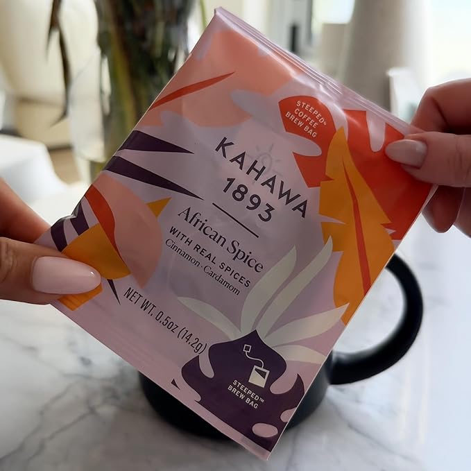 Kahawa 1893 Coffee Tea Bags Medium Roast African Spice 12 Single Serve Bags - With Cinnamon Cardamom &amp Clove As Seen on Shark Tank High Antioxidants Organically Grown Ethically &amp Sustaina