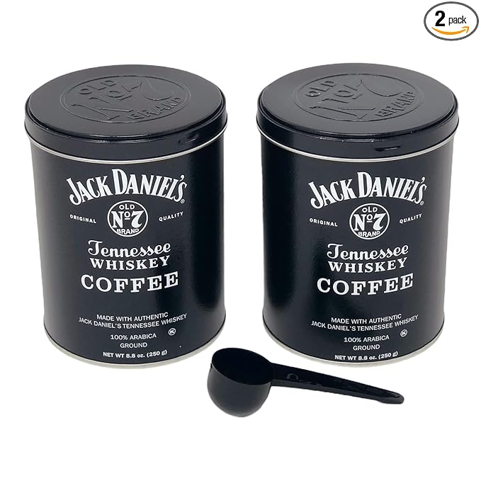 Jack Daniels Coffee (Pack of 2) 8.8oz each bundled with a complimentary measuring spoon 100% Arabica Medium Roast Ground Gourmet Coffee Kosher