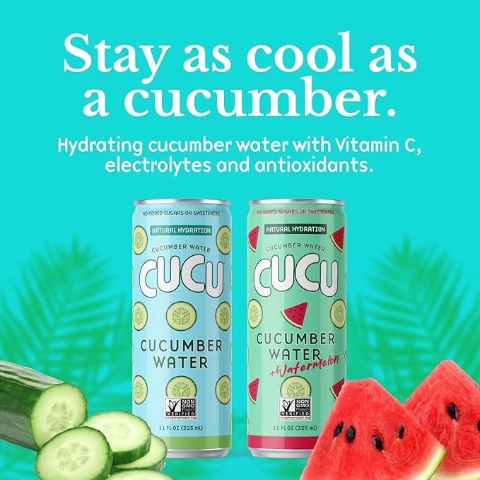 CUCU Pressed Cucumber Water – Real Juice from Fresh Cucumbers with Vitamin C Electrolytes &amp Antioxidants – No Sugar Added Non-GMO – 11 fl oz 12-Pack