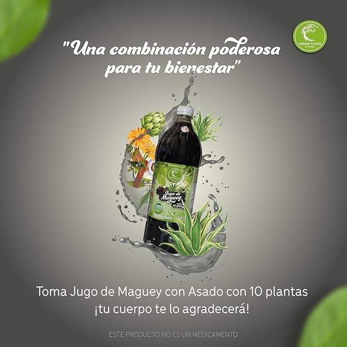 Verde Santo Roasted Maguey Juice 1L with 10 Natural Plants No Preservatives or Additives Vegan Rich in Nutrients and Antioxidants