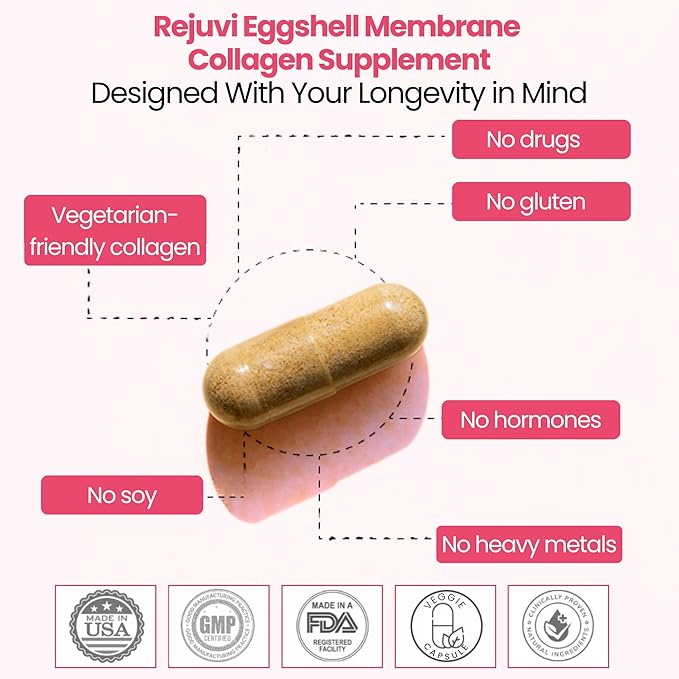GlocalCare Rejuvi Collagen Booster – 300mg Ovoderm Vegetarian Collagen for Skin Elasticity Firmness &amp Joint Support – Biotin Grape Seed Extract CoQ10 - (30 Capsules)
