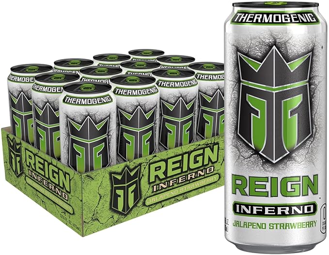 Reign Inferno Strawberry Jalapeno Thermogenic Fuel Fitness and Performance Drink 16 Ounce (Pack of 12)