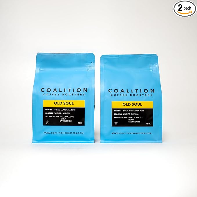 Coalition Coffee Roasters Old Soul Ground Coffee Blend - Specialty Fresh Roasted Organic Coffee Grounds - Medium Roast Finely Ground Espresso (Pack of 2 12 oz)