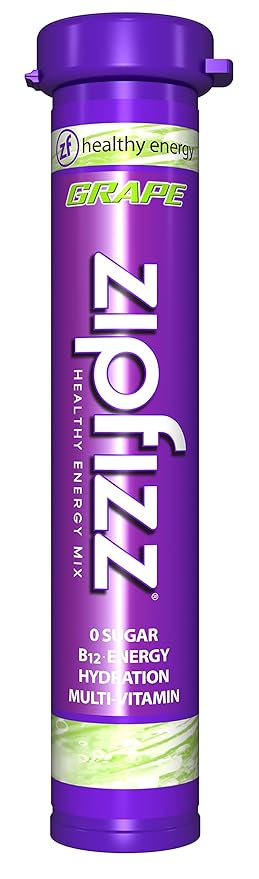 Zipfizz Daily Energy Drink Powder Grape 12 Pack | 3-in-1 Sustained Energy Rapid Hydration and Essential Vitamins | Sugar-Free | Electrolyte Powder | Contains Vitamin B-12 &amp Antioxidants