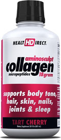 HEALTH DIRECT AminoSculpt Sugar-Free Collagen Supplement - High Potency Medical-Grade Protein for Hair Skin Nails &amp Joints Grass-Fed Non-GMO Liquid Collagen - Tart Cherry - 30 Fl Oz