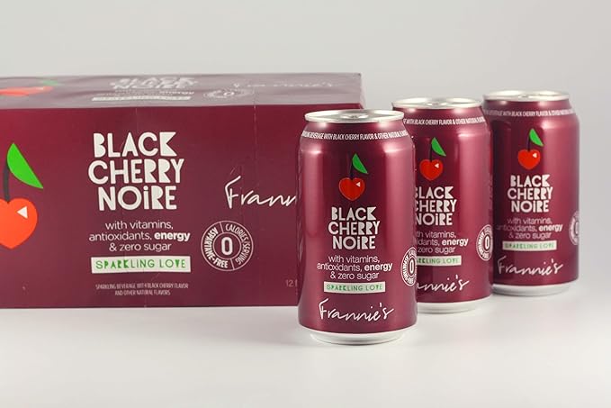 KauffmanTreats Frannie Sparkling Beverage- Zero Calories &amp Sugar Aspertame Free: 8-Ct 12 Oz. Cans (Black Cherry Noire)