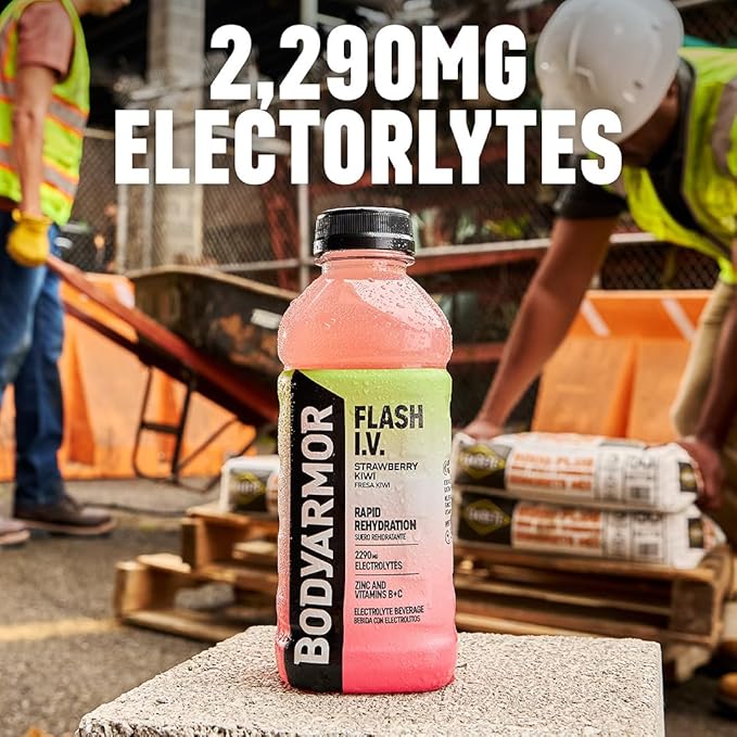 BODYARMOR Flash I.V. Electrolyte Beverage Grape Hydration Drink with Coconut Water For Rapid Rehydration Post Workout Recovery 20 Fl Oz (Pack of 12)
