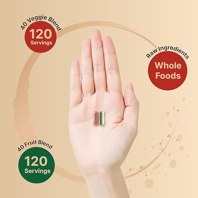 Fruit and Veggies Supplement – 480 Total Vegetarian Capsules | Balance of Natural 40 Whole Fruits &amp Veggies Blend | Fresh Superfood Formula with Vitamins and Minerals – Non-GMO