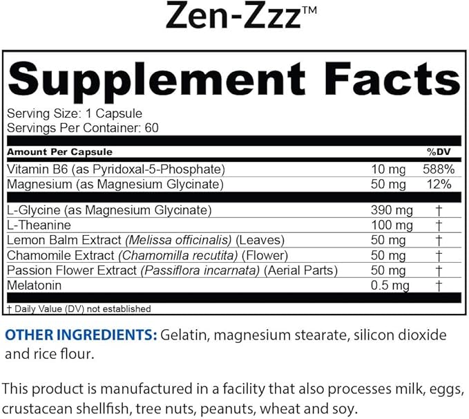 BioTrust Zen-Zzz Non-Habit-Forming Sleep Support Supplement — Melatonin L-Theanine Glycine Magnesium Lemon Balm Passion Flower Chamomile — 60 Capsules (Pack of 2)