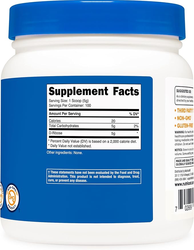 Nutricost D-Ribose Powder 500 Grams - 5000mg Per Serving Non-GMO (500 G (3 Pack))