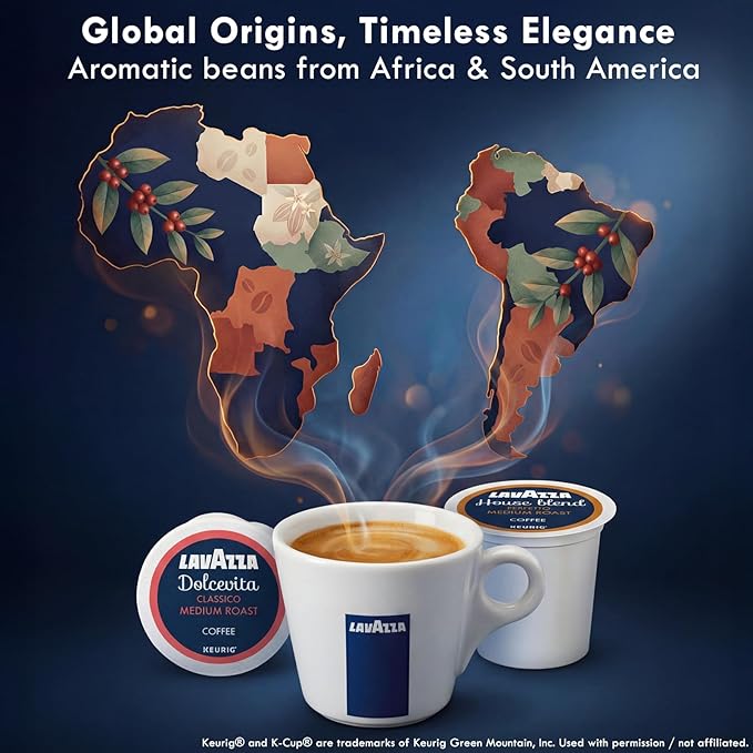 Lavazza K-Cup Coffee Pods Variety Bundle for Keurig Brewers – Light &amp Medium Roast Single-Serve K-Cup Coffee Pods 40 Count Assorted Flavors (20 Dolcevita Classico &amp 20 House Blend Perfetto)