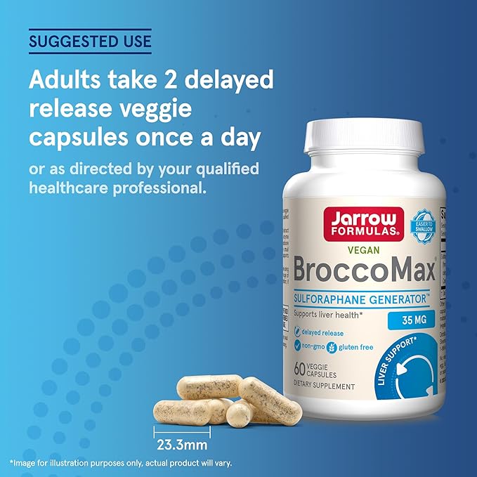 Jarrow Formulas BroccoMax Sulforaphane Generator 35 mg Sulforaphane Glucosinolate &amp Myrosinase Broccoli Seed Supplement for Liver Health Support 60 Delayed Release Veggie Capsules 30 Day Suppl