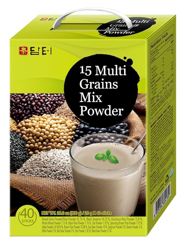 Damtuh Korean Misugaru Drink Mix Bundle – 15-Grain Multigrain Powder + 12-Grain Multigrain Powder Latte-Style Drink Caffeine-Free 20g x 80 Stick Packs