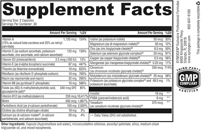 XYMOGEN ActivNutrients without Iron - No Iron Multivitamin for Wellness Support - Energy Production &amp Immune Support - Antioxidant Activity - Gluten-Free &amp Dairy-Free - 60 Count