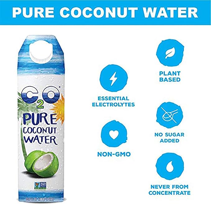 C2O Pure Coconut Water | Plant Based | Non-GMO | No Added Sugar | Essential Electrolytes | 1 Liter (Pack of 6)