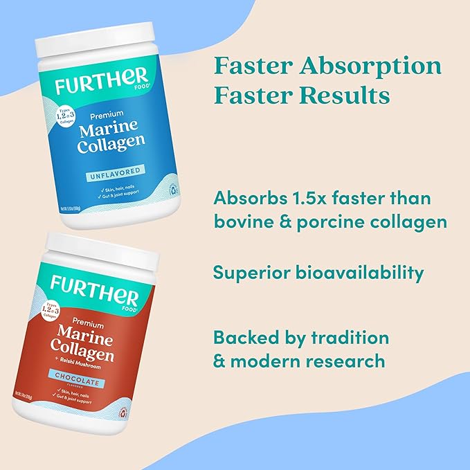 Further Food Unflavored Marine Collagen Peptides Powder Wild-Caught Sustainably Sourced Fish Hydrolyzed Type 1 2 &amp 3 12g Protein 5.93 Oz