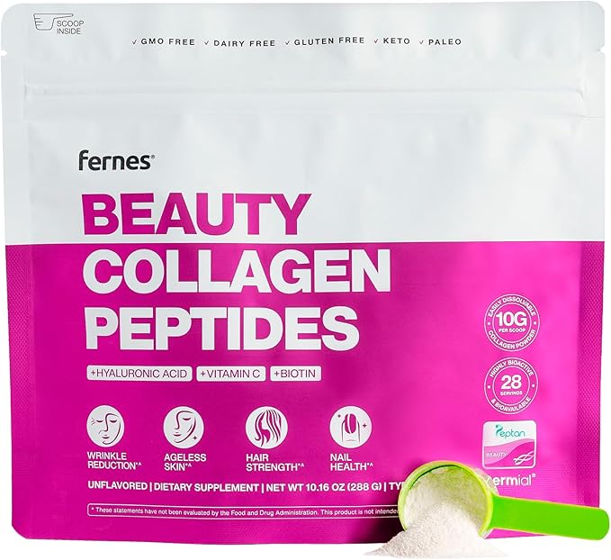 Advanced Collagen Peptides Powder for Women - Hyaluronic Acid Biotin &amp Vitamin C Hydrolyzed Protein Hair Skin Nails &amp Joint Support - Grass Fed Type I &amp III Keto Paleo Kosher 9.88 oz