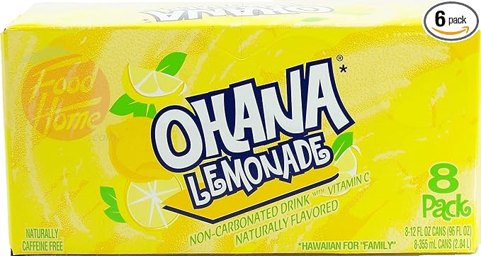 Ohana! lemonade non-carbonated drink caffeine free 12-fluid ounce cans 8-pack in box (6)