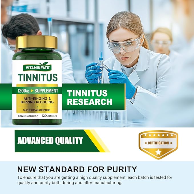 Tinnitus Relief for Ringing Ears Supplement 1200mg - 120 Capsules | Supports Ear Health and Reduces Tinnitus Symptoms