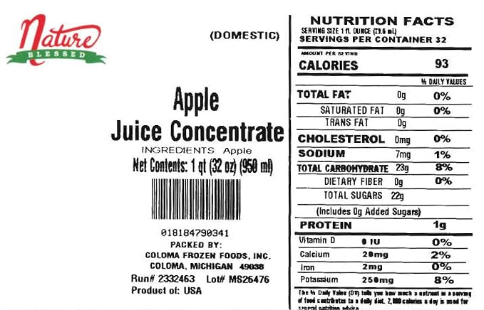 Nature Blessed 100% Pure Domestic Apple Fruit Juice Concentrate - 2 Quarts (2/32 fl oz Bottles) Applications: Home Wine Making Brewing Mead Distilling Hard Cider Smoothies