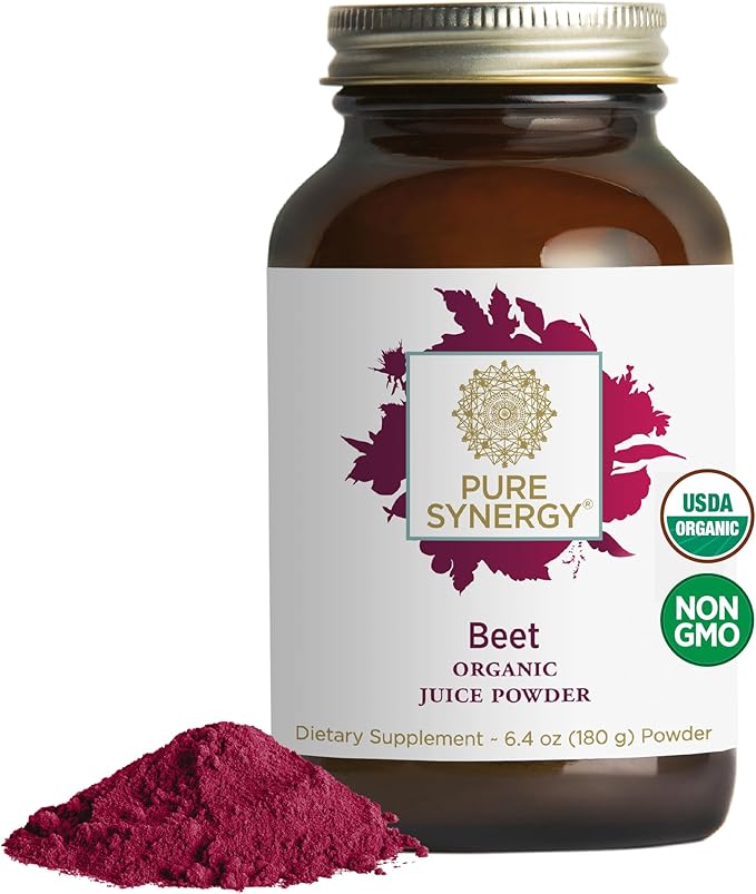 PURE SYNERGY Organic Beet Juice Powder | Pre-Workout Supplement | Organic Beet Root Juice Powder | for Healthy Circulation Exercise and Detoxification (6.4 oz.)