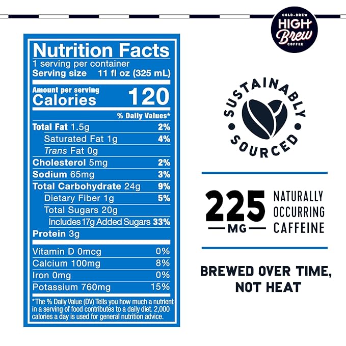 High Brew Coffee Triple Shot Vanilla Bean Cold Brew Coffee 11 Fl Oz Ready-To-Drink (Pack of 12)