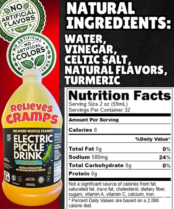 Electric Pickle Drink Hydration – Relieves Muscle Cramps – Designed for Day &amp Night Leg + Menstrual Cramp Relief – Made with Natural Ingredients. Sugar Free Electrolytes – Pops Shots – Sports Dri