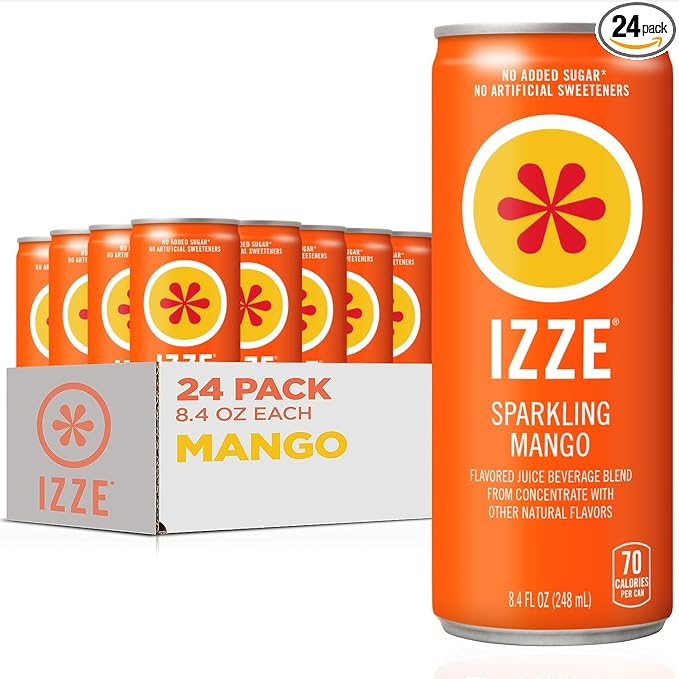 IZZE Sparkling Water Juice Beverage Blend Mango No Sugar Added 8.4 FL OZ 24 Cans
