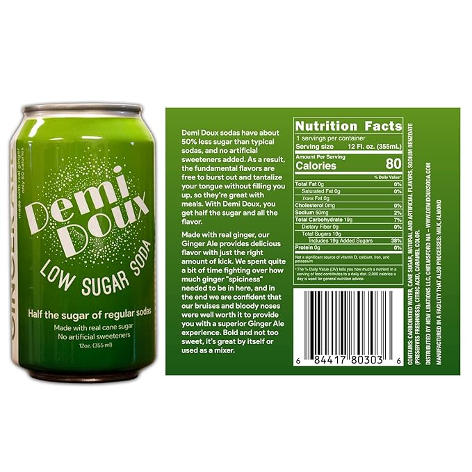 Demi Doux Low Sugar Soda - Low Sugar Soft Drink No Artificial Sweeteners (Ginger Ale 12-pack)