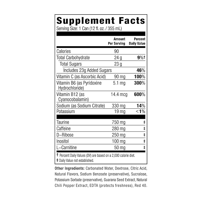 Energy Drink - Highly Caffeinated Energy Supplement (12 Pack) - 280 Mg Caffeine And Vitamins In Each 12oz Can - Tasty Peach Mango Flavor To Satisfy Sweet Cravings - The Rush Will Last You All Day!