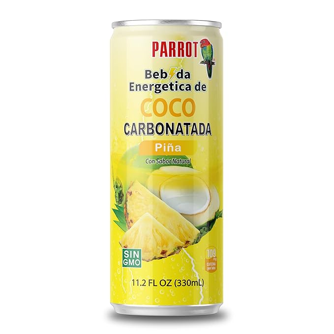 Parrot Brand Sparkling Coconut Pineapple Flavor Energy Drink 11.2 fl.oz (Pack of 12)