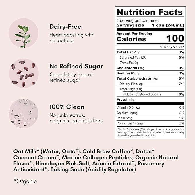 Pop &amp Bottle Vanilla and Matcha Oat Milk Lattes - Reishi and Maitake Mushrooms Green Tea Cold Brew Marine Collagen MCT Oil Organic Dairy &amp Gluten Free Vegan - 8 Fl Oz (Pack of 12) 6