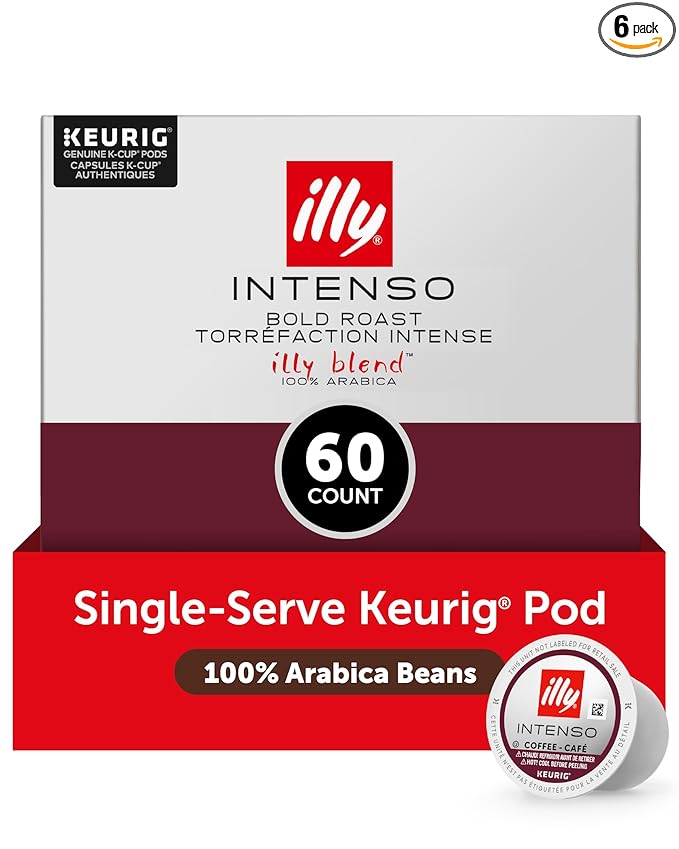 Illy Coffee K-Cups - Compatible Pods for Keurig Coffee Maker - Intenso Dark Roast - Bold &amp Full of Flavor Notes of Cocoa &amp Dried Fruit - 10 Count (Pack of 6)