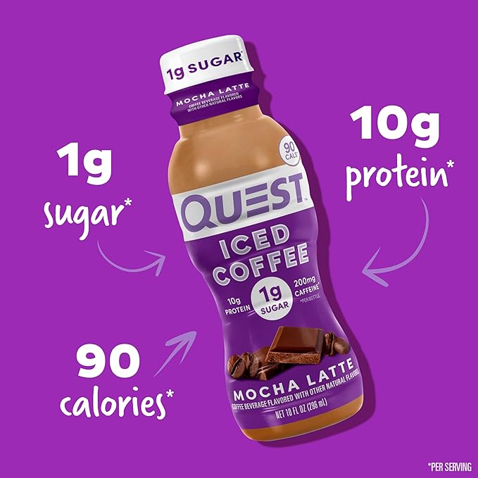 Quest Nutrition Iced CoffeeMocha Latte1g Sugar10g Protein90 calories200mg of caffeine(Pack of 24)