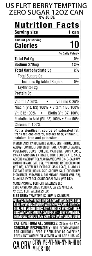 FLRT Energy Berry Tempting Clean Energy Energy Drink 12 Fl Oz (Pack of 12)