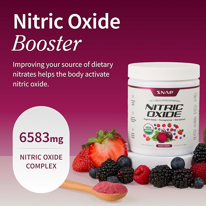 Snap Supplements Organic Beet Root Powder Nitric Oxide Supplement for Men &amp Women Red Spinach &amp Pomegranate Supports Healthy Energy &amp Blood Pressure Already in Normal Range 30 Servings